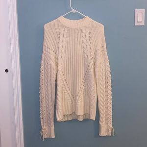Cream Cable-Knit Sweater with Embellished Sleeves